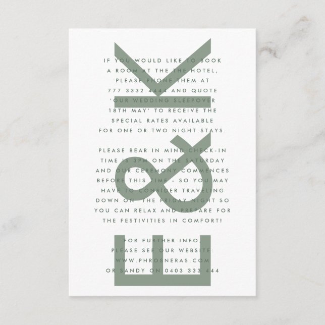 Ultratunn, djärv, stor monogramsbild, Grönt Bröllo Tilläggskort (Framsida)