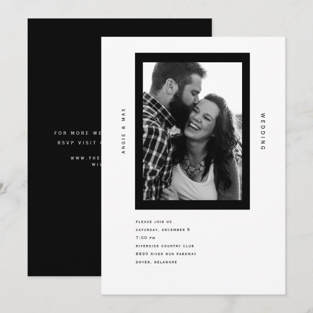 Ultratunn, enkel B/W-fotoenkel B/W-inbjudan Inbjudningar (Fram/baksida)