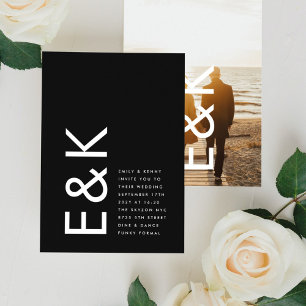 Ultratunn Foto Bold Monogram Bröllop Inbjudningar