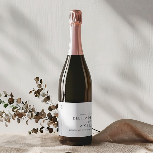 Ultratunn minimalistisk svart och vit Bröllop Spritflaskor Etikett (Skapare uppladdad)