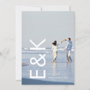 Ultratunn modern, fetstilt, vit fotomonogram spara datumet