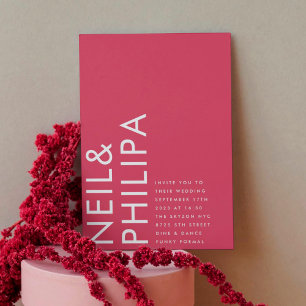 Ultratunn NAMN Magenta Red Bröllop Inbjudningar