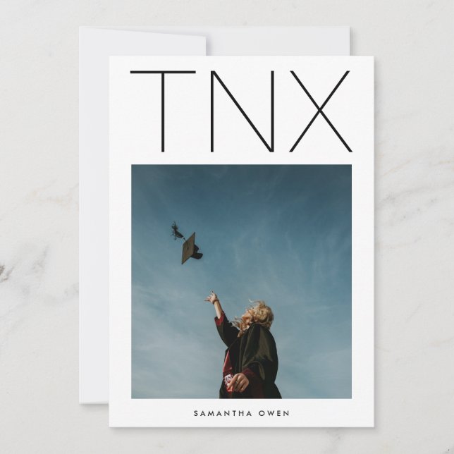 Ultratunn svart TNX enkel foto Studenten Tack Kort (Framsida)