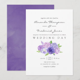 Ultraviolett akvarellblomma bröllopsinbjudan inbjudningar