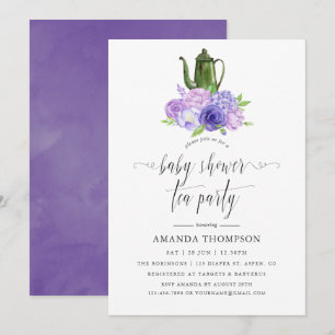 Ultraviolett Blommigt Baby Shower Tea Party Inbjudningar