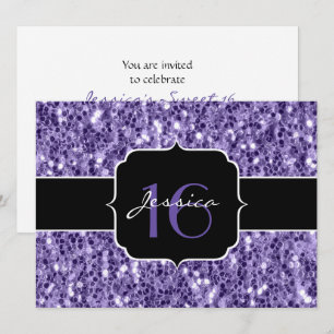 Ultraviolett glitter-sparkles, sötad 16 inbjudan
