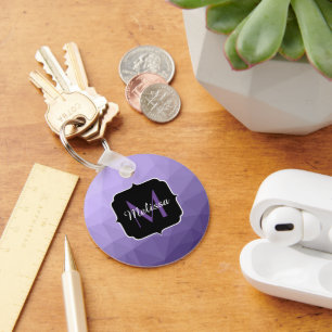 Ultraviolett lila-geometri mönster Monogram Nyckelring