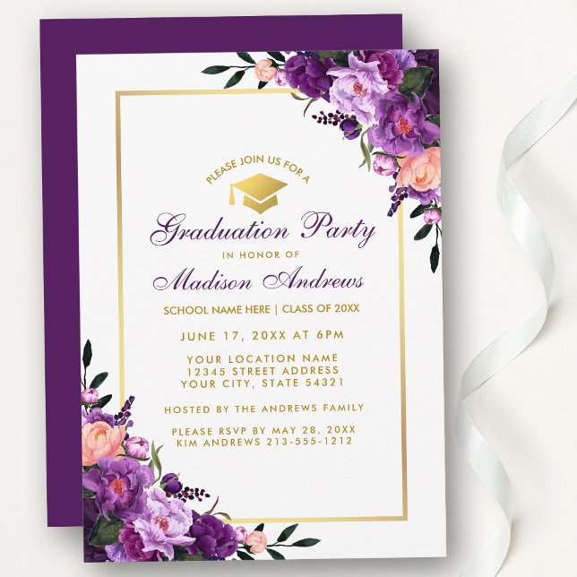 Ultraviolett Lila Studentfest Inbjudan PB (Customize to change text color, style, add text & photos to back or change color of back of card.)