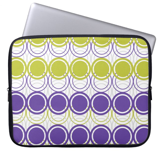 Ultraviolett och grönt cirklar laptop sleeve (Framsidan)