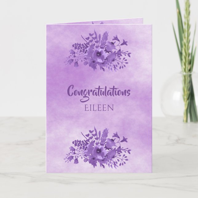 Ultravioletta vattenfärgade blommor firande kort (Framsida)