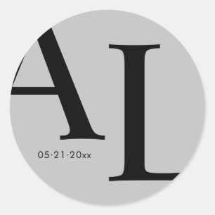 ultrmodernt stort monogram bröllop runt klistermärke
