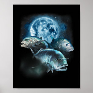 Ulua Fishing Shirt - Trevally Fish Howling vid Poster