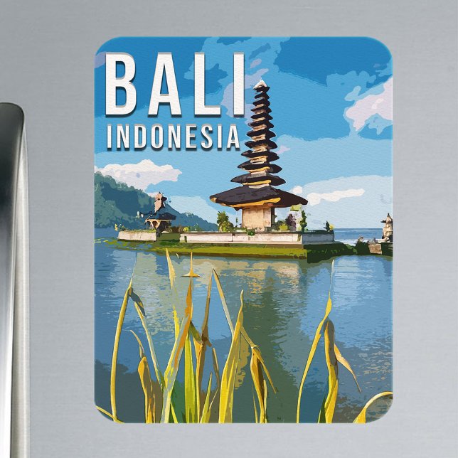 Ulun Danu Beratan Temple Indonesia Watercolor Magnet (Skapare uppladdad)