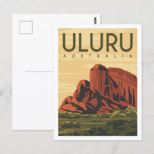 Uluru Australia Berömd Travel Ställe Illustration Vykort