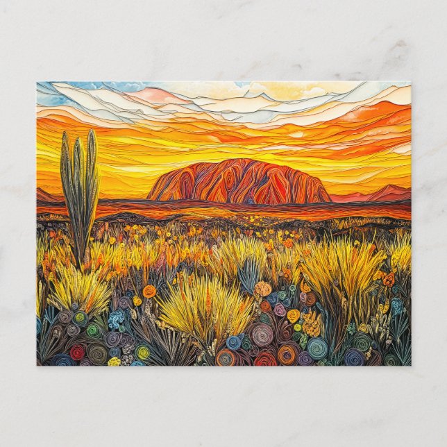 Uluru Outback-landskap i Quilling-stil Vykort (Framsida)
