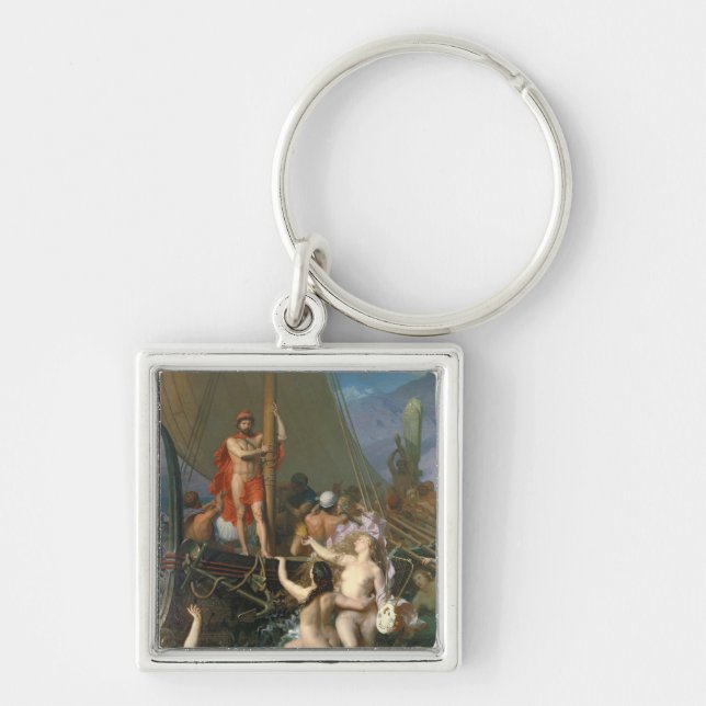 Ulysses och sirarna 2 fyrkantig silverfärgad nyckelring (Framsidan)
