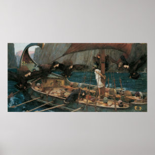 Ulysses och sirarna vid JW-waterhousen Poster