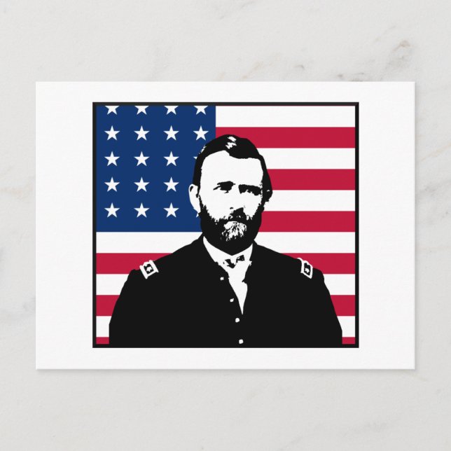 Ulysses S. Grant och American Flagga Vykort (Framsida)