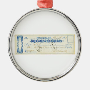 Ulysses S. Grant Signed Check from 17 May 1867 Julgransprydnad Metall