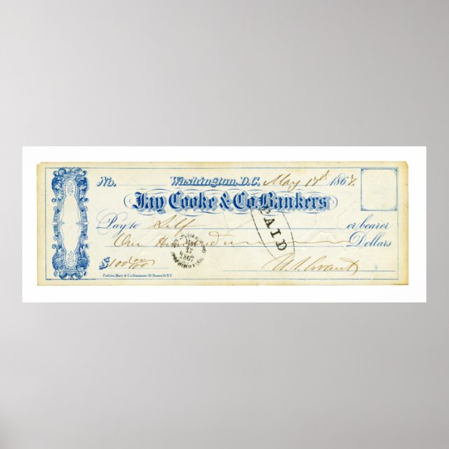 Ulysses S. Grant Signed Check from 17 May 1867 Poster (Framsidan)