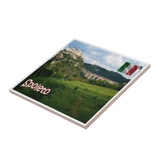 UMB010 SPOLETO, Panorama, Umbrien, Italien Kakelplatta (Sidan)