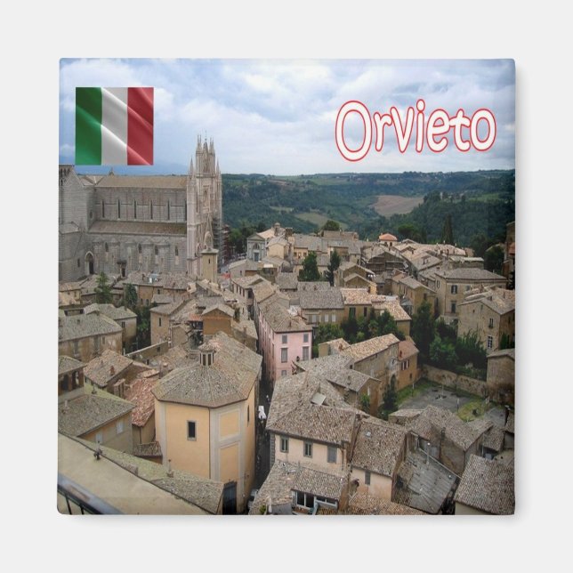 UMB019 ORVIETO, Aerial View, Umbria, Italien, Frid Magnet (Framsidan)