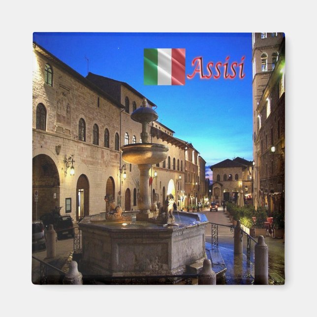 UMB034 ASSISI, Town Hall Square, Umbria, Fridge Magnet (Framsidan)