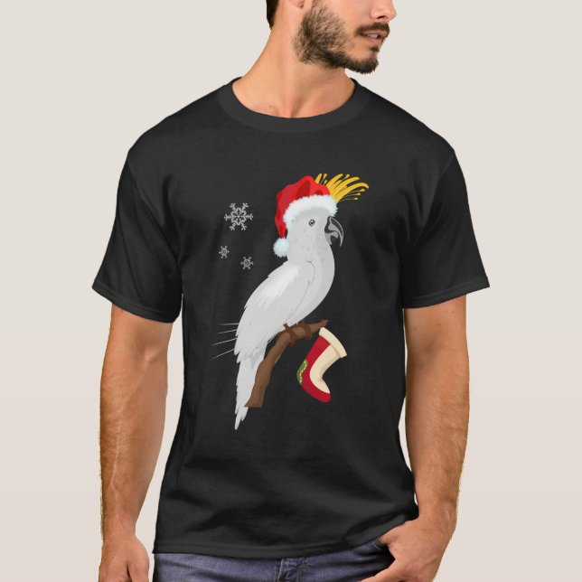 Umbrella Cockatoo Santa Hat Funny jul T Shirt (Framsida)
