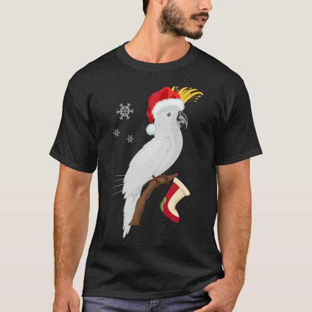Umbrella Cockatoo Santa Hat Funny jul T Shirt (Framsida)