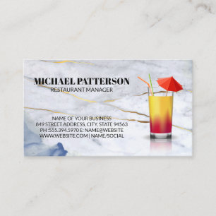 Umbrella Cocktail Blue Guld Marble Visitkort