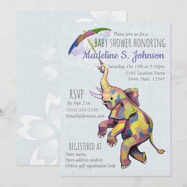 Umbrella Elephant Inbjudningar (Fram/baksida)