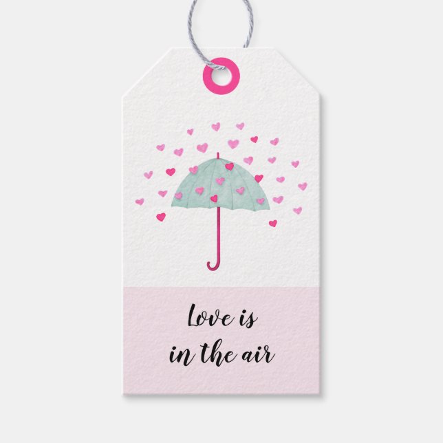 Umbrella Hearts Pastel Rosa Mint Gift Märkre Presentetikett (Framsidan)