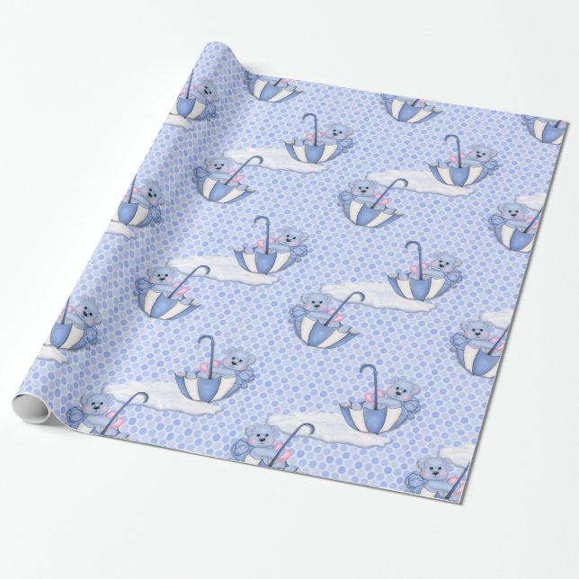 Umbrella Teddy Blue Presentpapper (Utrullad)
