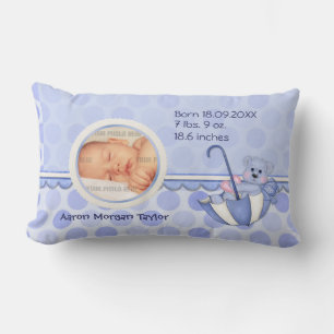 Umbrella Teddy Polka dots Blue Photo Pillow Lumbarkudde