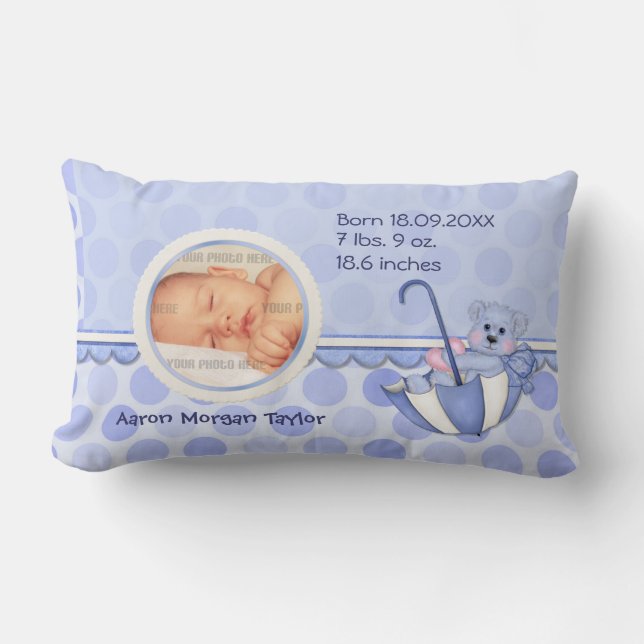 Umbrella Teddy Polka dots Blue Photo Pillow Lumbarkudde (Framsida)