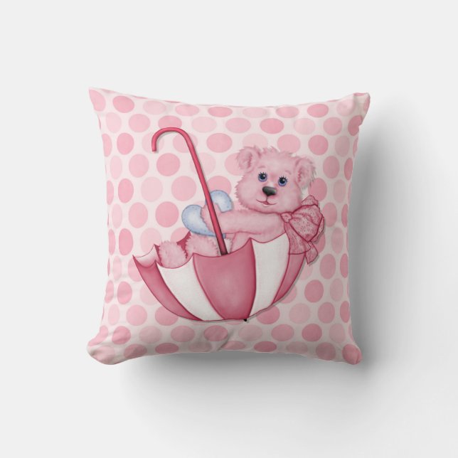 Umbrella Teddy Polka dots Rosa Keepsaki Pillow Kudde (Framsida)