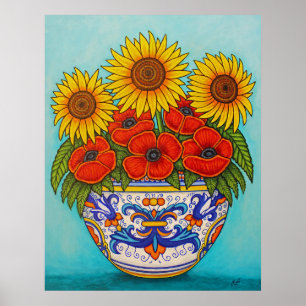 Umbrien Bouquet Poppy Solros Poster Skriv ut