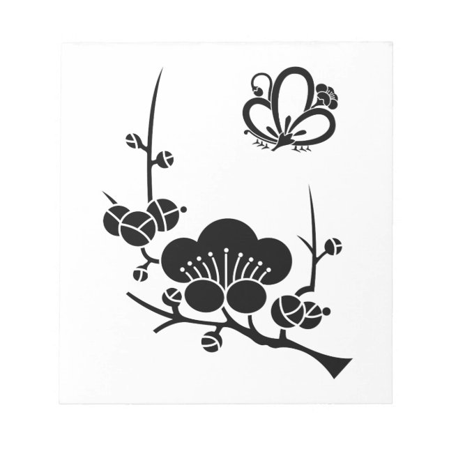 Ume-gren och fjärilsformad ume-blomma anteckningsblock (Framsida)