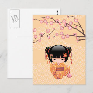 Ume Kokeshi Docka - Japansk Flicka Geisha av Körsb Vykort