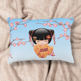 Ume Kokeshi Docka - Japansk Geisha Flicka Blå Prydnadskudde