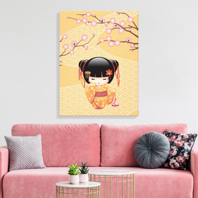 Ume Kokeshi Docka - Japansk Geisha Flicka Canvastryck (Insitu (Vardagsrum))