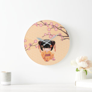 Ume Kokeshi Docka - Japansk Geisha-flicka i päronf Stor Klocka
