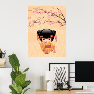 Ume Kokeshi-docka - Japansk geisha-flicka i persik Poster