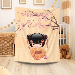 Ume Kokeshi Docka - Japansk Geisha Flickan i Päron Fleecefilt