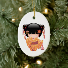 Ume Kokeshi Doll - Cute Japansk Geisha Girl Julgransprydnad Keramik
