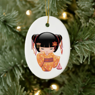 Ume Kokeshi Doll - Cute Japansk Geisha Girl Julgransprydnad Keramik