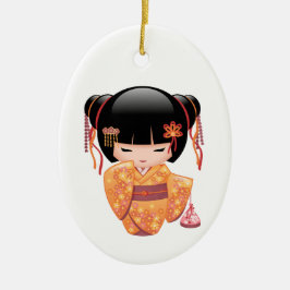 Ume Kokeshi Doll - Cute Japansk Geisha Girl Julgransprydnad Keramik