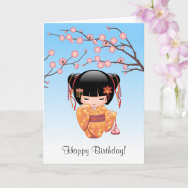 Ume Kokeshi Doll - Japansk Geisha Blue Birthday Kort