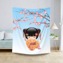 Ume Kokeshi Doll - Japansk Geisha Girl Blue