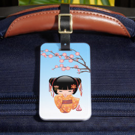 Ume Kokeshi Doll - Japansk Geisha Girl Blue Bagagebricka